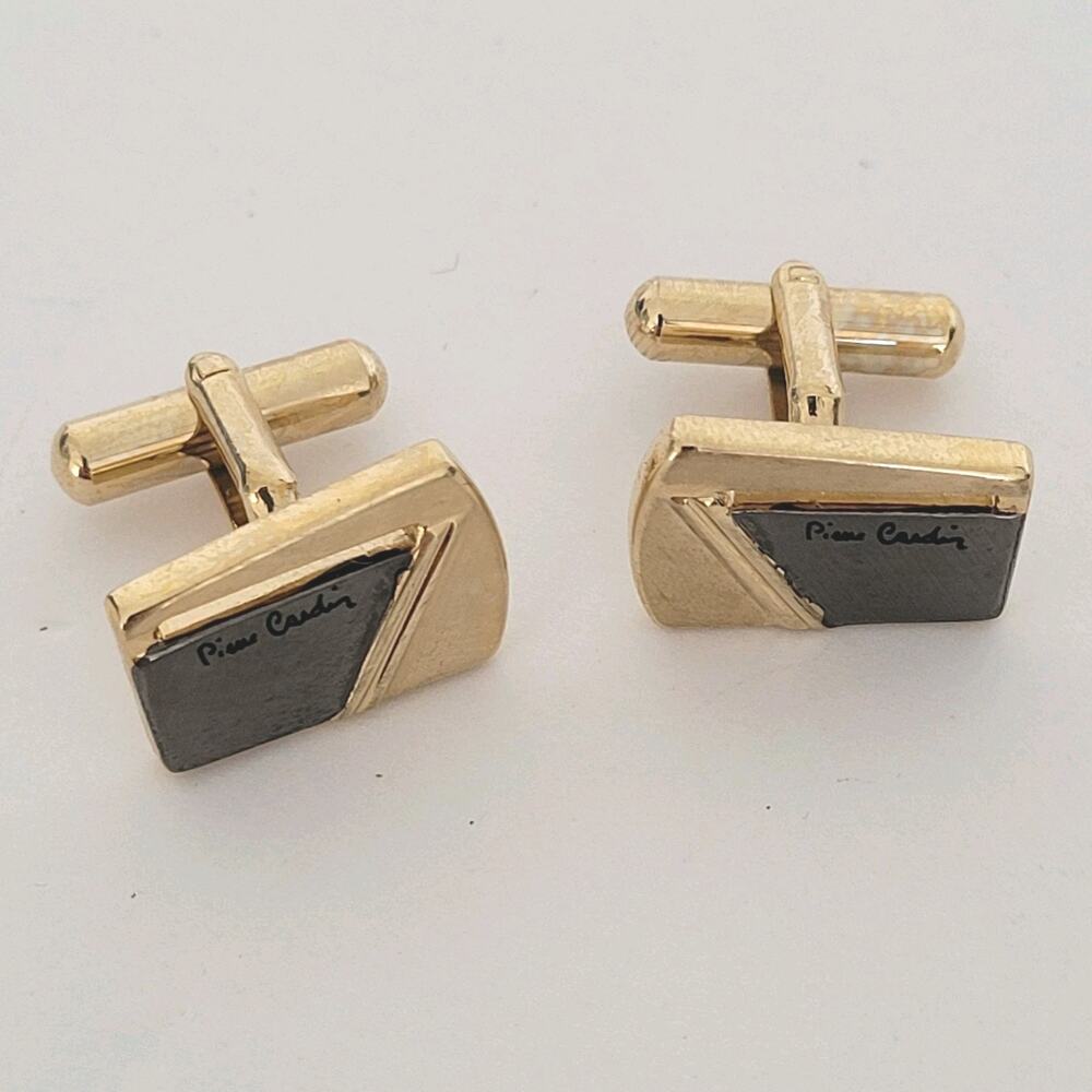 Pierre Cardin Gold Silver Tone Logo Cufflinks Vintage Geometric Designer Retro